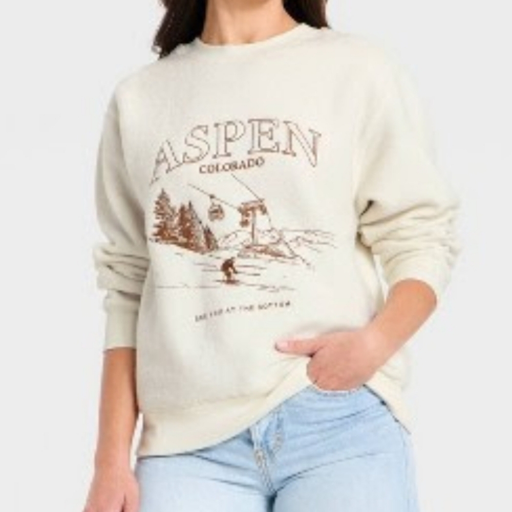 Universal Thread Target Sweatshirt Embroidered Aspen Pullover Cream Brown XL